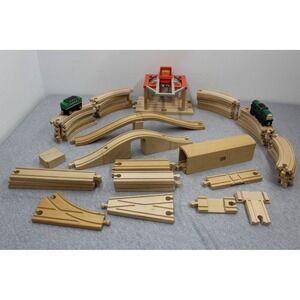 Brio Train Set Kids OS Tan Wooden Railway Expansion Lot Crane Tunnel Tracks